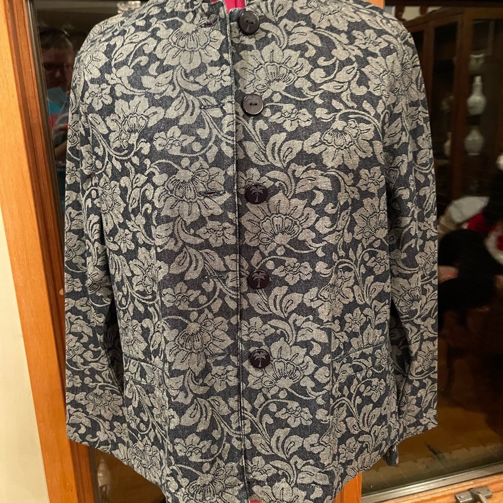 Ruby Rd. Navy Blue and White Floral Print Jacket